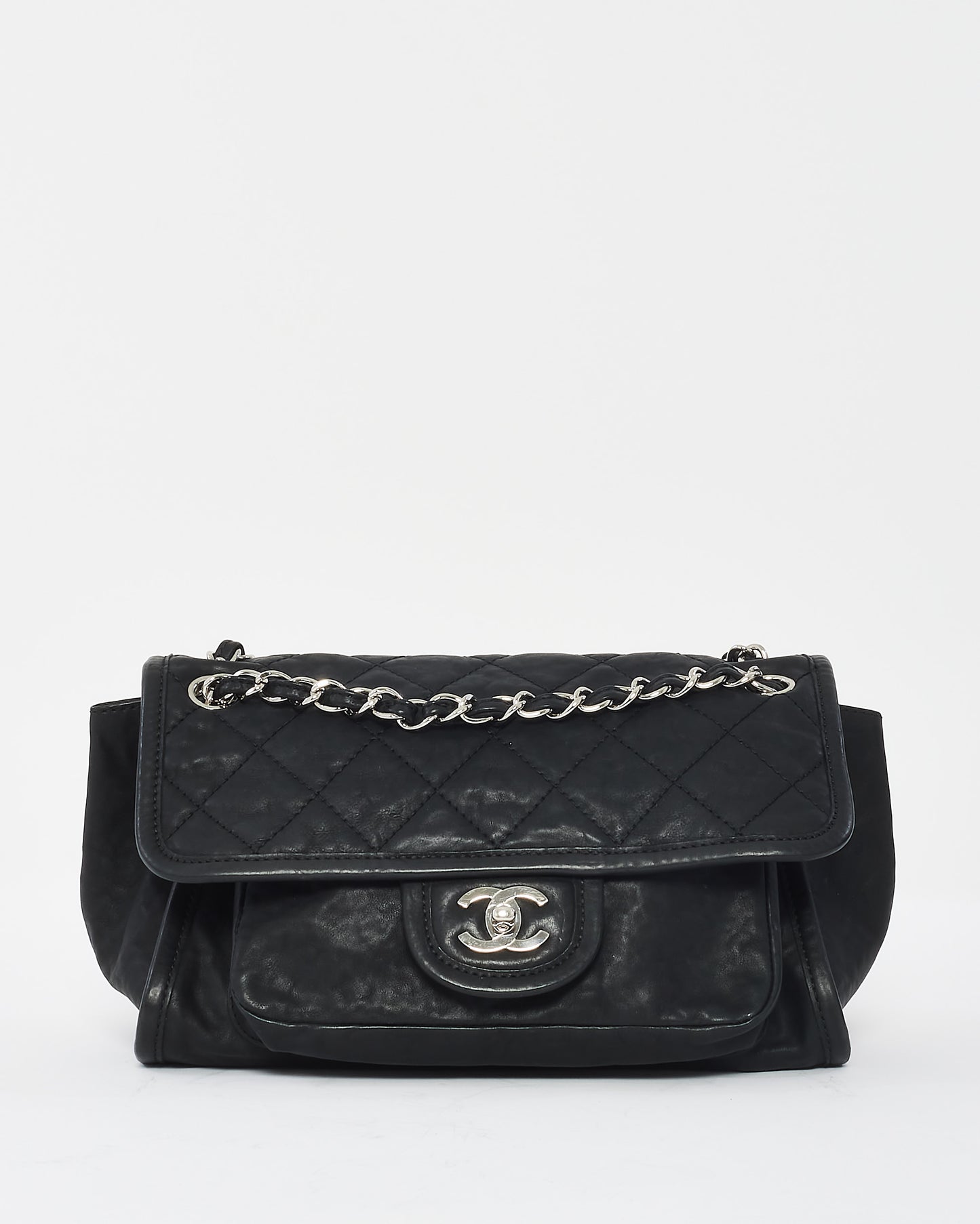 Chanel Black Calfskin Leather Double Pocket Flap Bag SHW