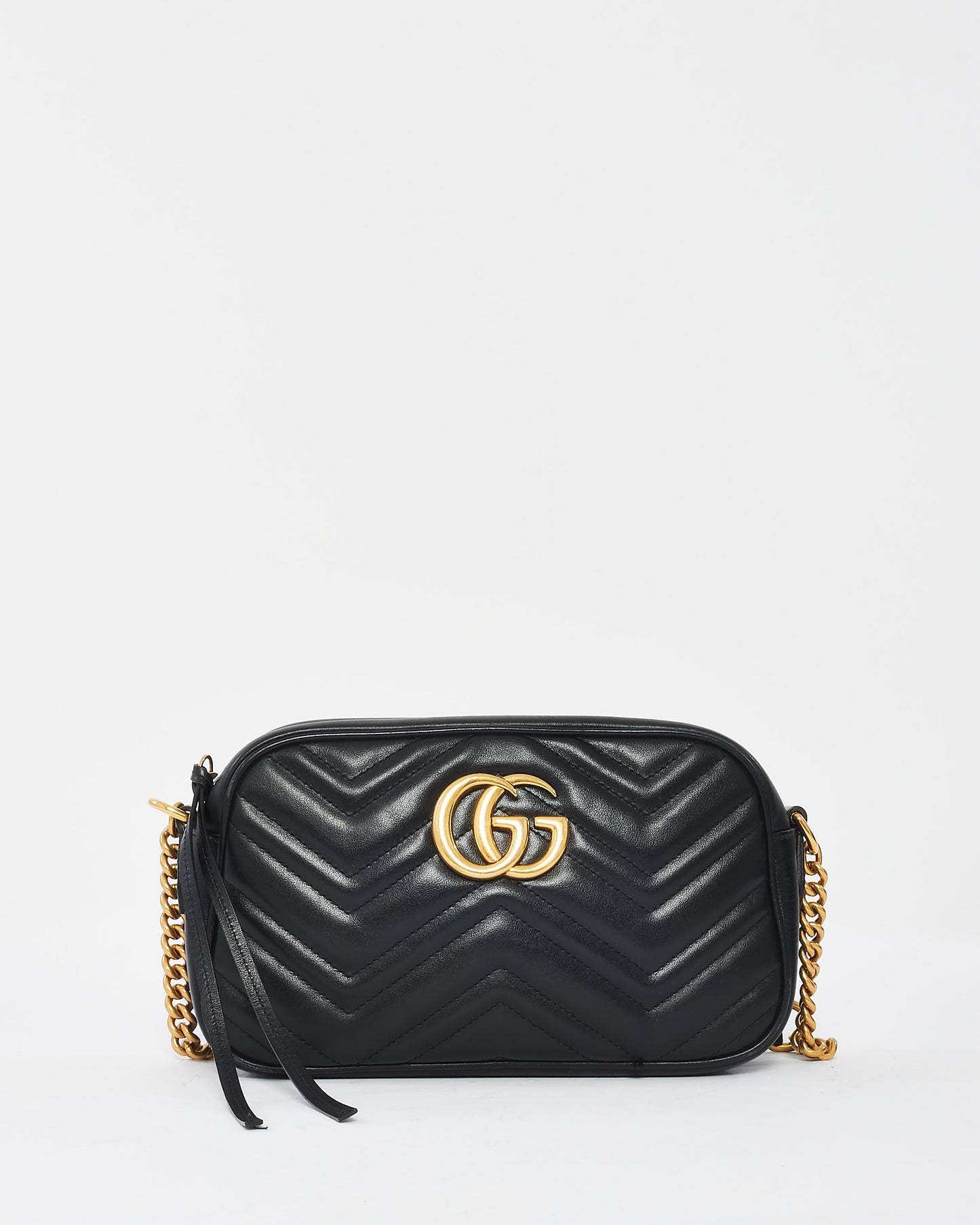 Gucci Black Matlassée Leather Small Marmont Camera Bag