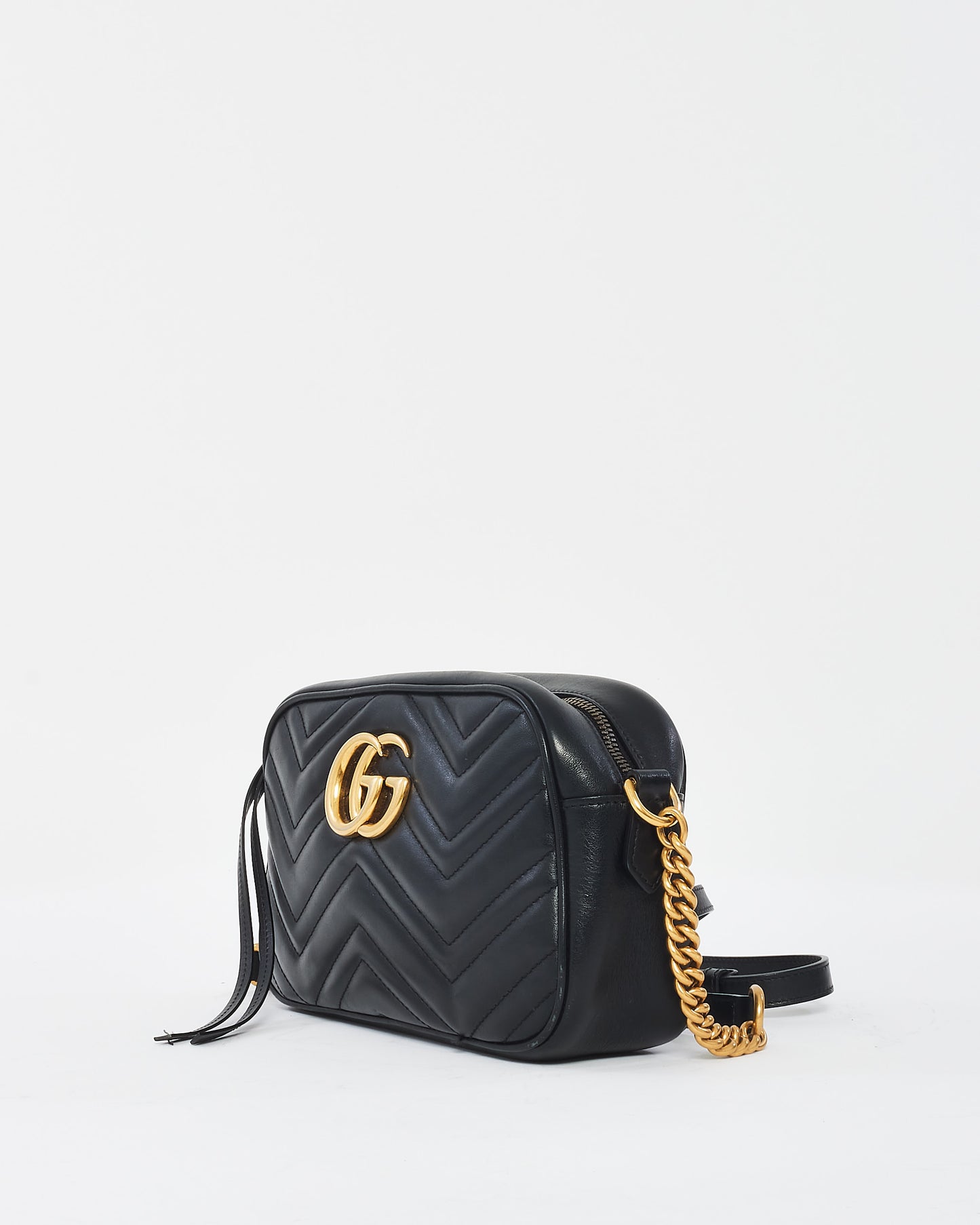 Gucci Black Matlassée Leather Small Marmont Camera Bag