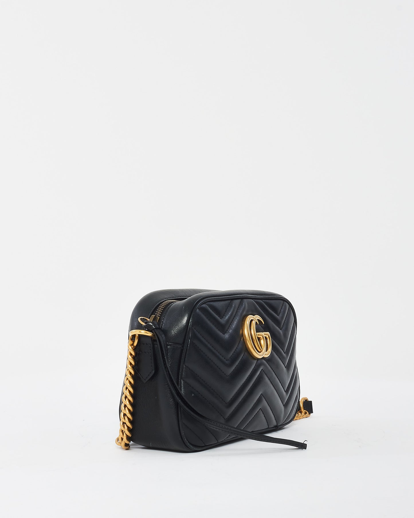 Gucci Black Matlassée Leather Small Marmont Camera Bag