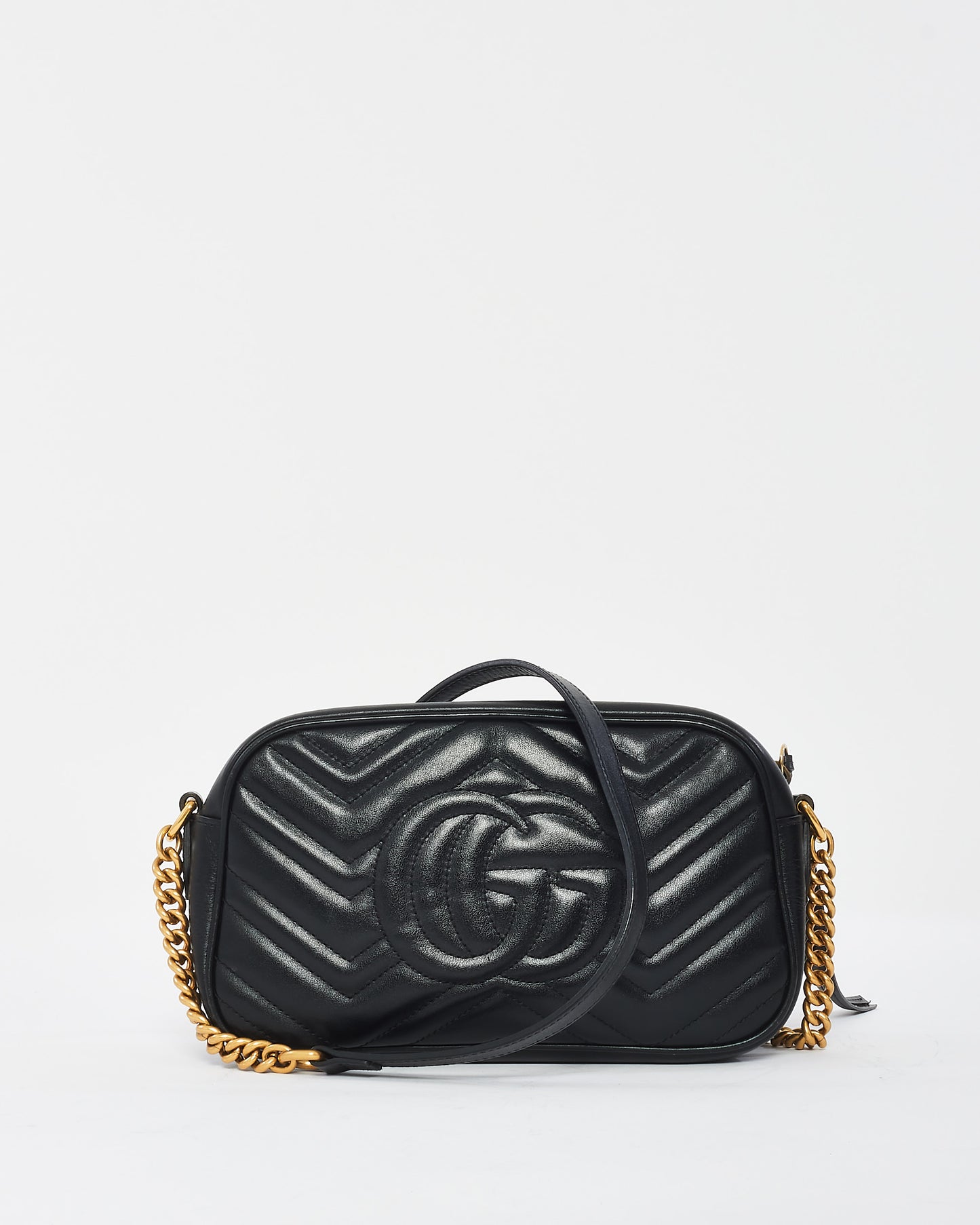 Gucci Black Matlassée Leather Small Marmont Camera Bag