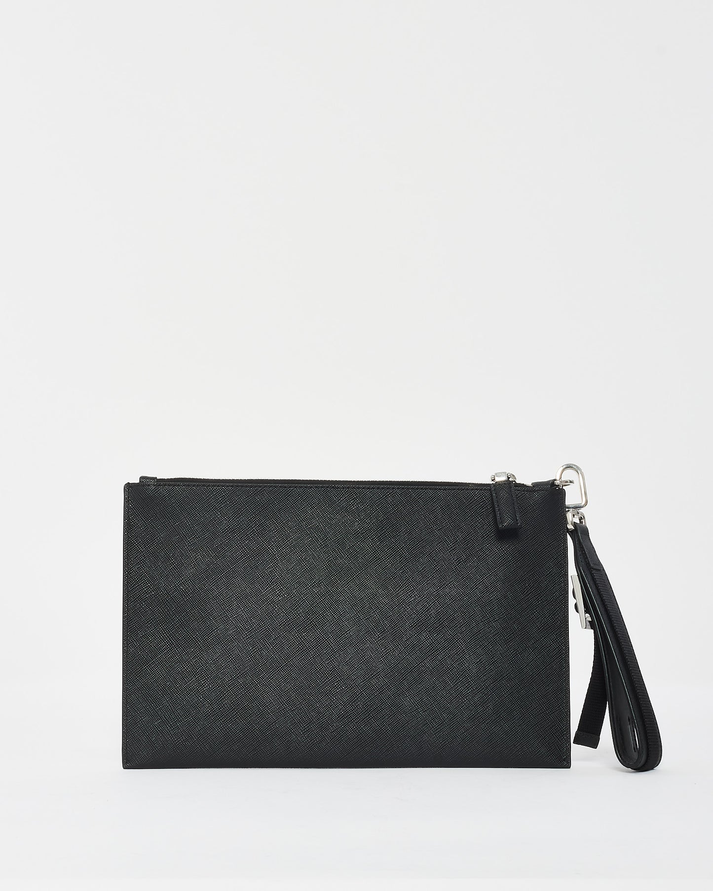 Prada Black Saffiano Leather Logo Wristlet Clutch