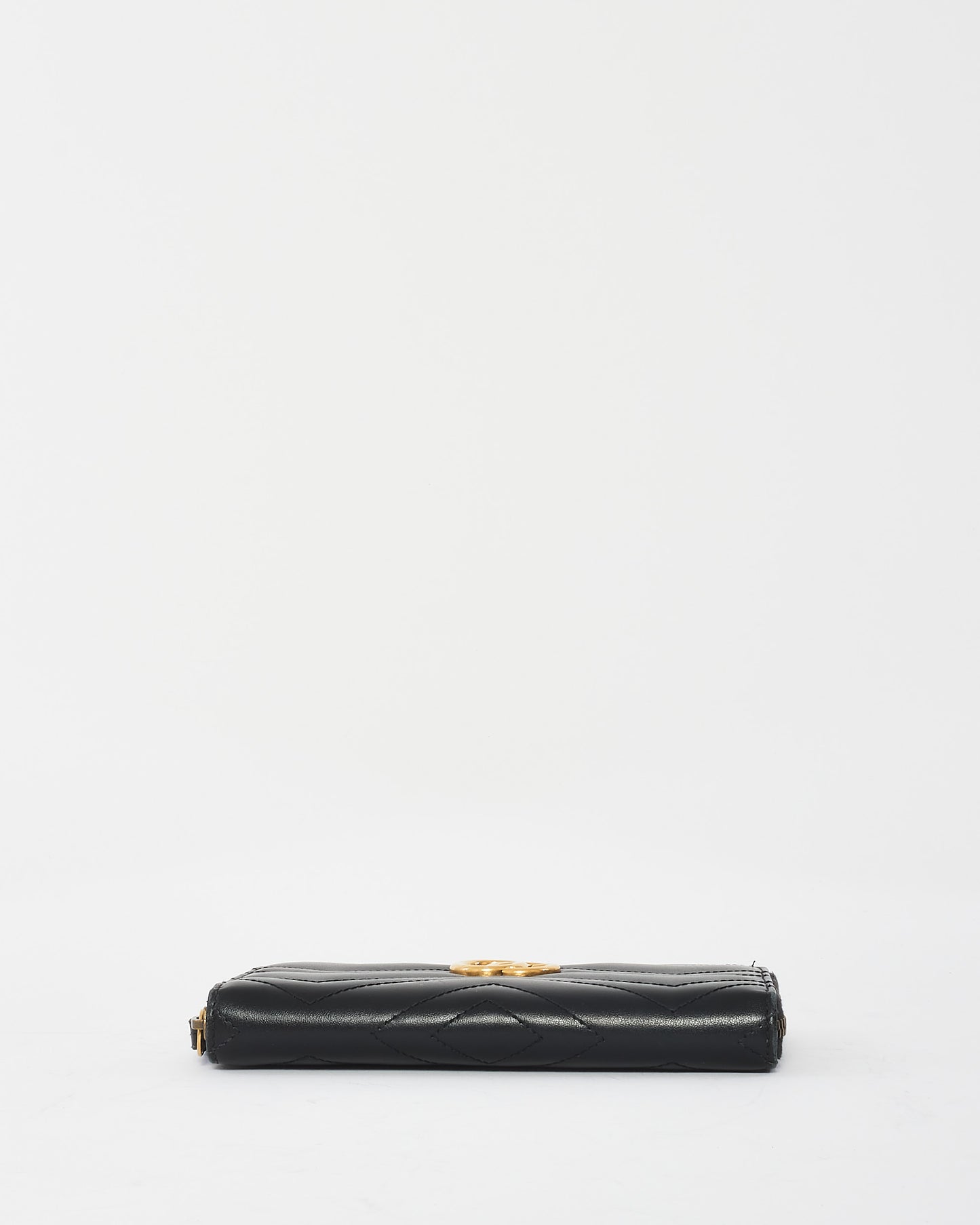 Gucci Black Matlasseé Leather GG Marmont Zip Around Wallet