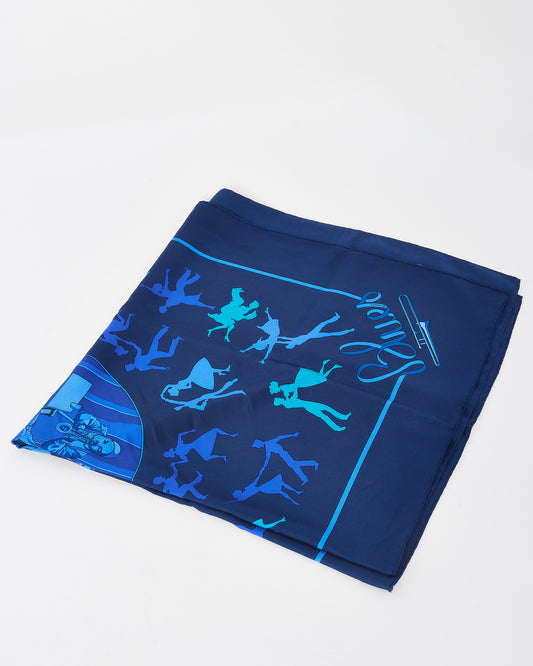 Hermès Navy Blue Swing "Jazz Motif" Silk Scarf