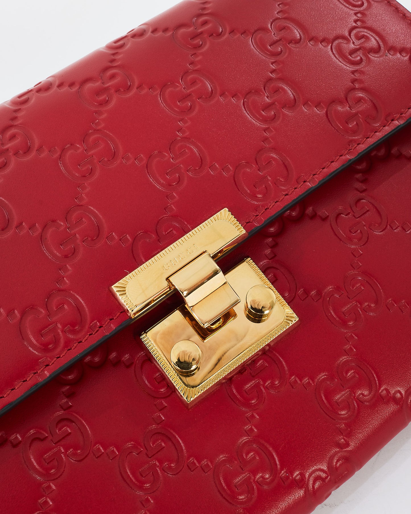 Gucci Red Monogram Signature G Leather Padlock Clutch