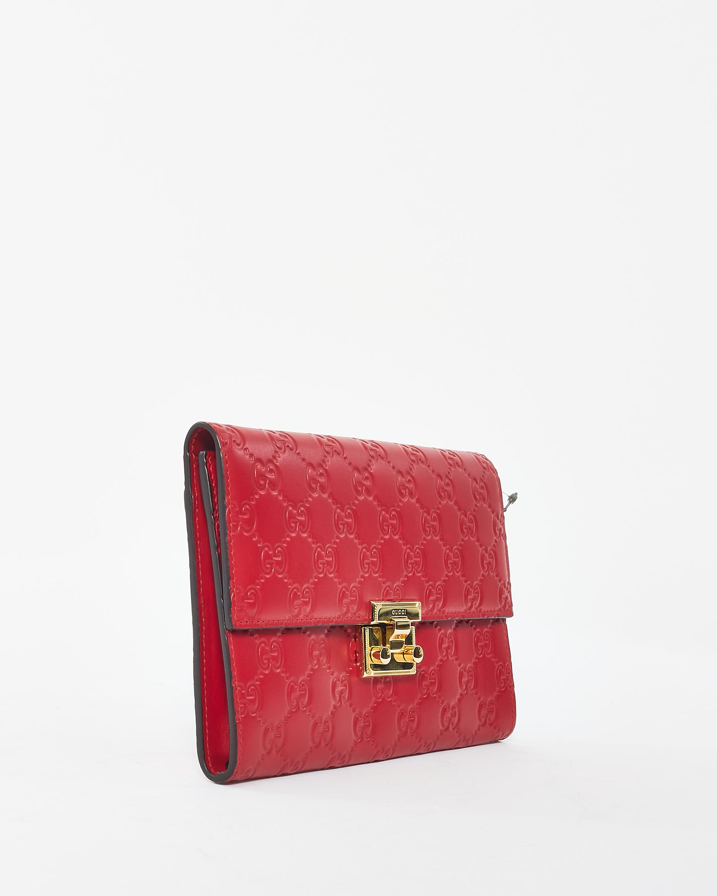 Gucci Red Monogram Signature G Leather Padlock Clutch