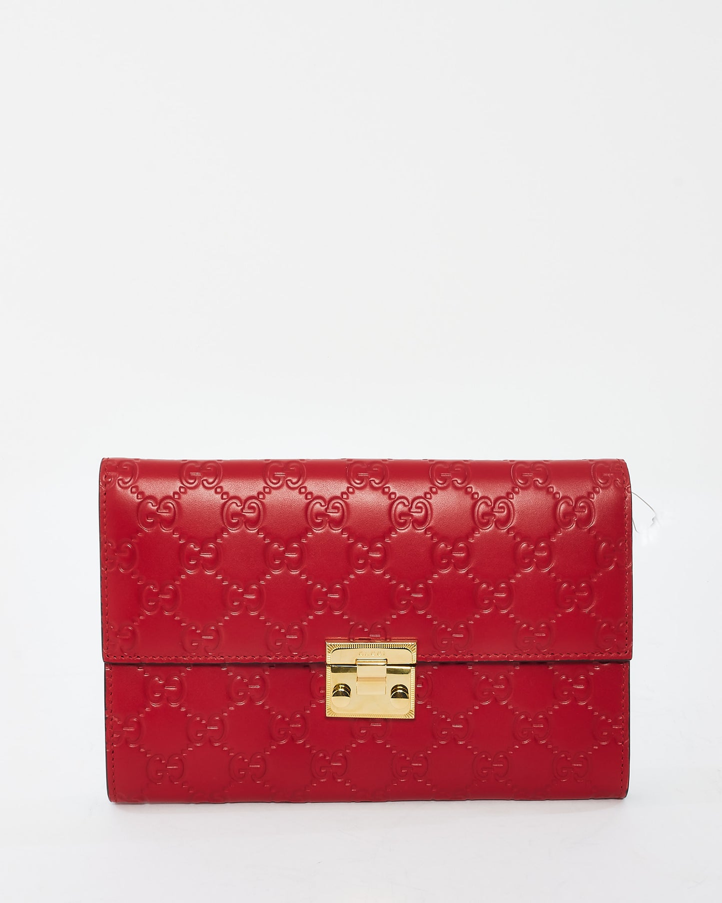 Gucci Red Monogram Signature G Leather Padlock Clutch