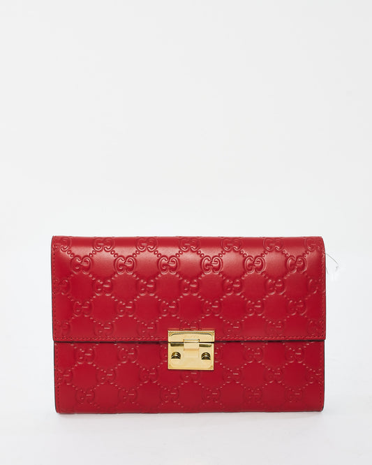 Gucci Red Monogram Signature G Leather Padlock Clutch