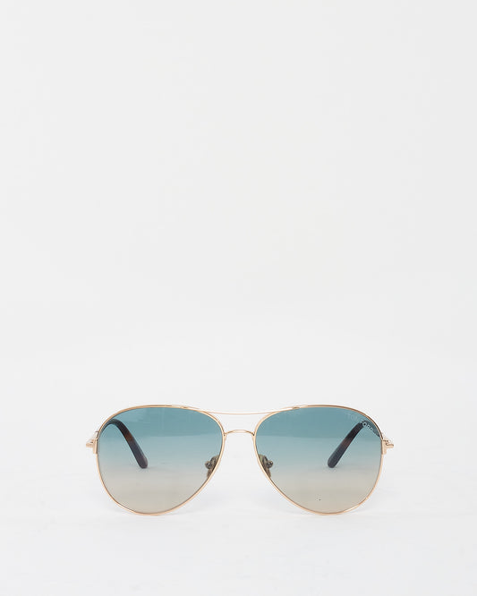 Lunettes de soleil aviateur Tom Ford dorées et marron avec verres bleus