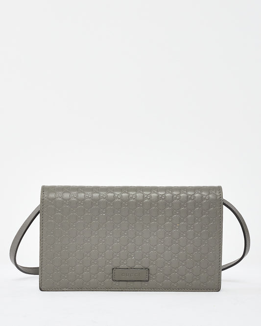 Gucci Grey Leather Guccissima Wallet On Strap