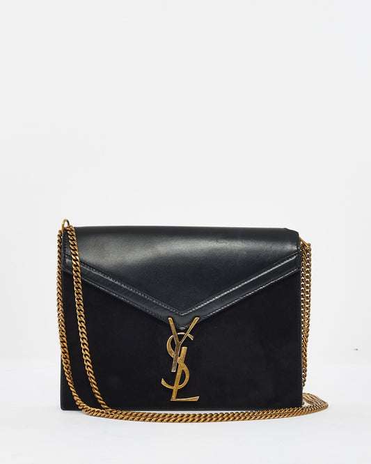 Saint Laurent Black Leather 
Suede Envelope Cassandra Shoulder Bag