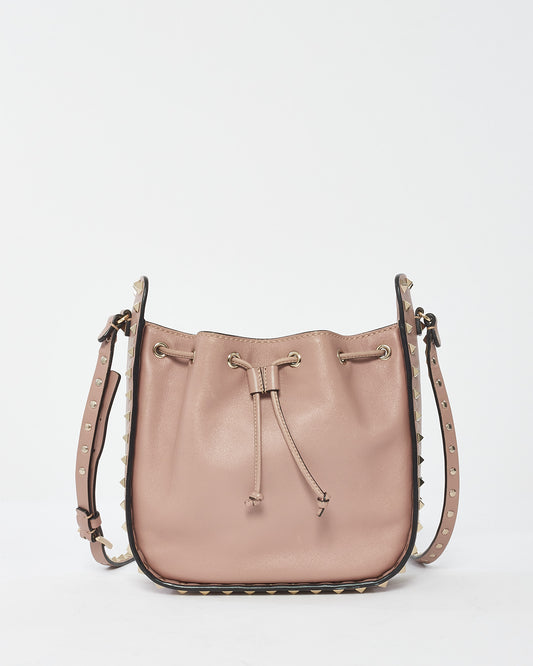 Valentino Blush Leather Rockstud Drawstring Small Bucket Bag