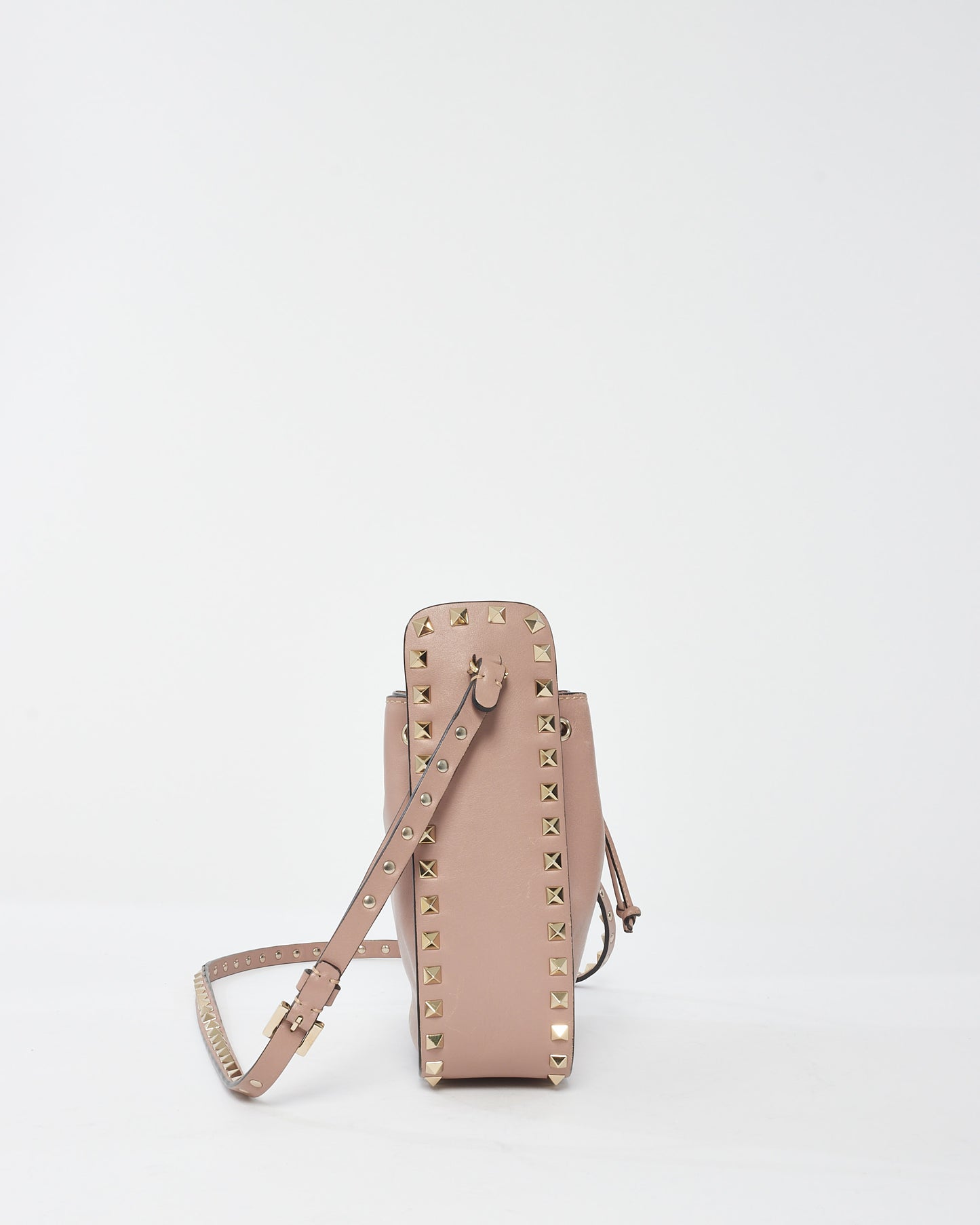 Valentino Blush Leather Rockstud Drawstring Small Bucket Bag