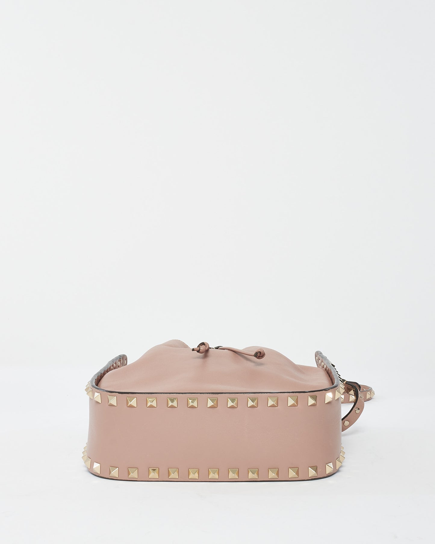 Valentino Blush Leather Rockstud Drawstring Small Bucket Bag