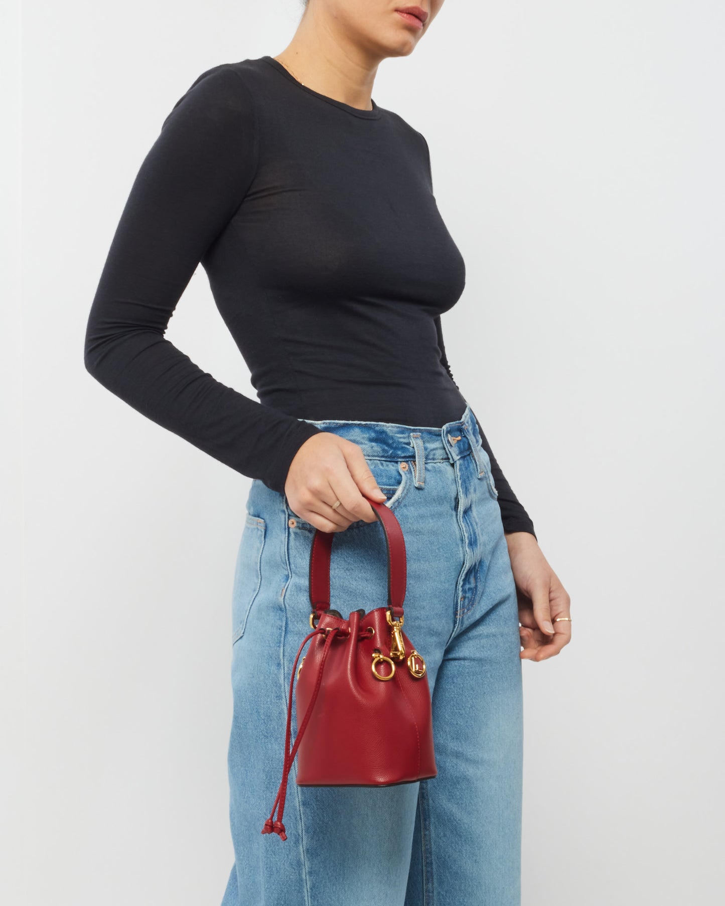 Fendi Red Leather "Mon Tresor" Mini Bucket Bag