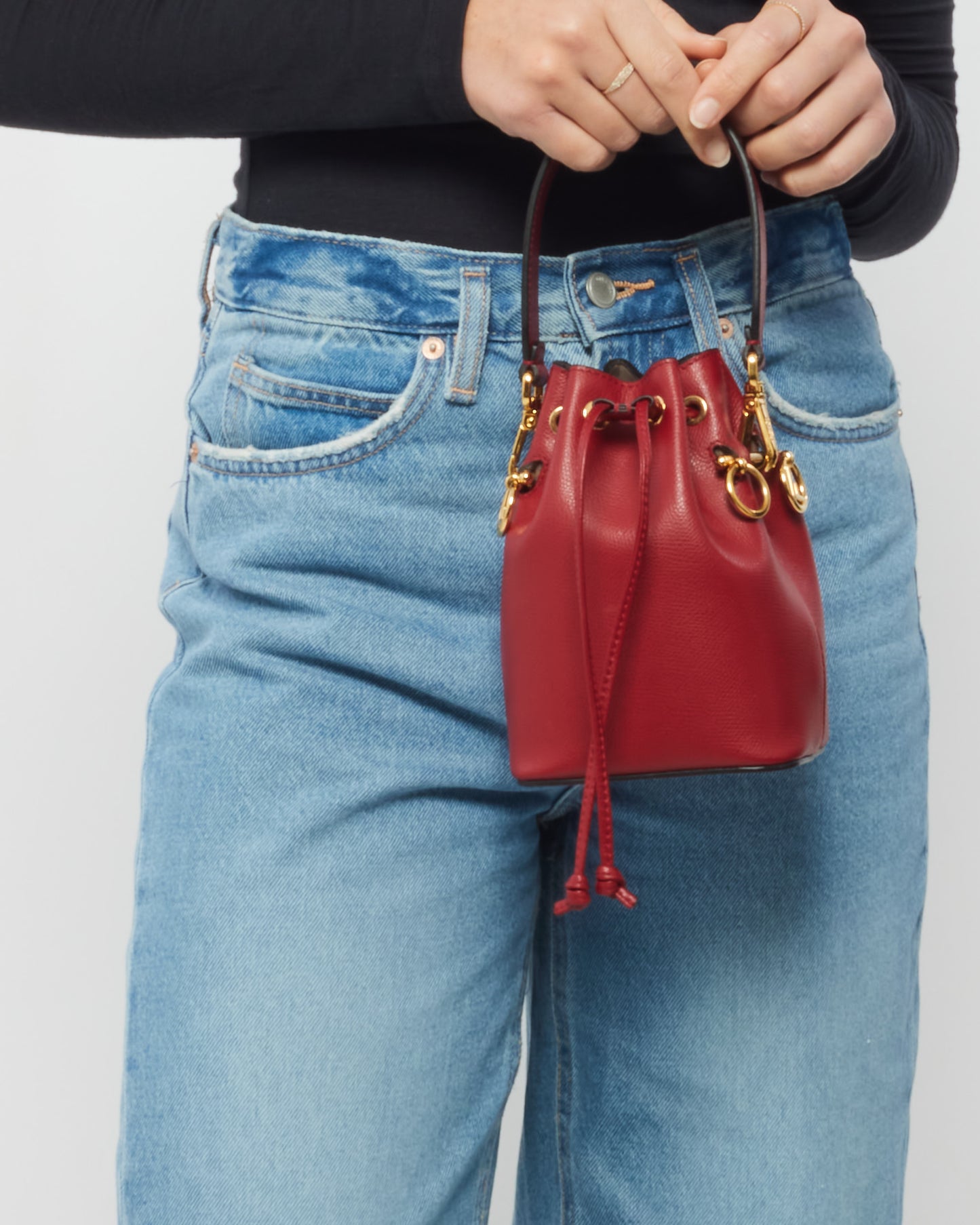 Fendi Red Leather "Mon Tresor" Mini Bucket Bag