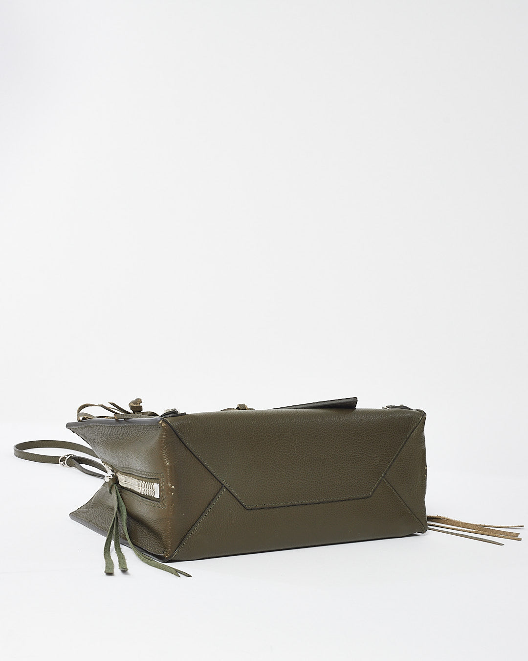 Balenciaga Olive Green Leather Mini Papier A6 Zip Around Tote Bag