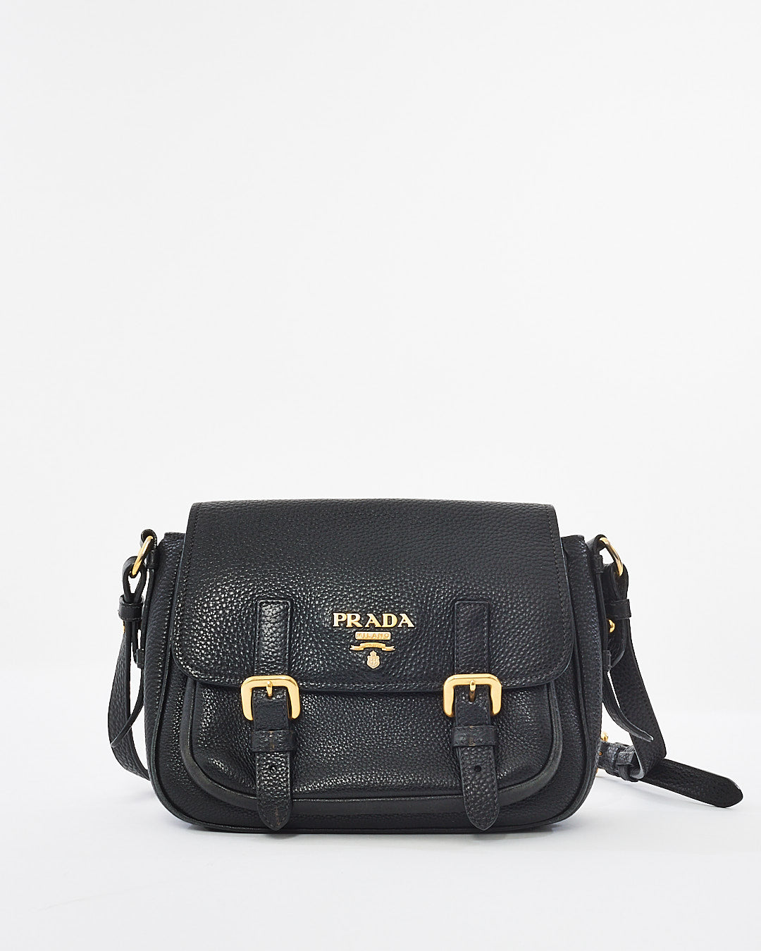 Prada Black Grained Leather Vitello Daino Messenger Bag