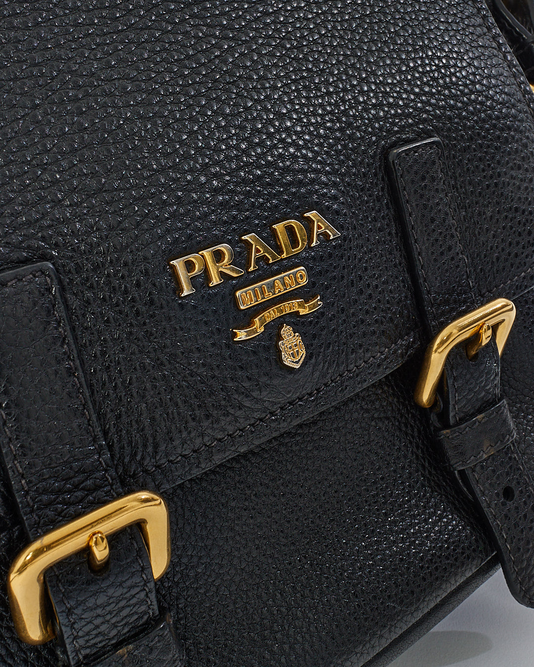 Prada Black Grained Leather Vitello Daino Messenger Bag