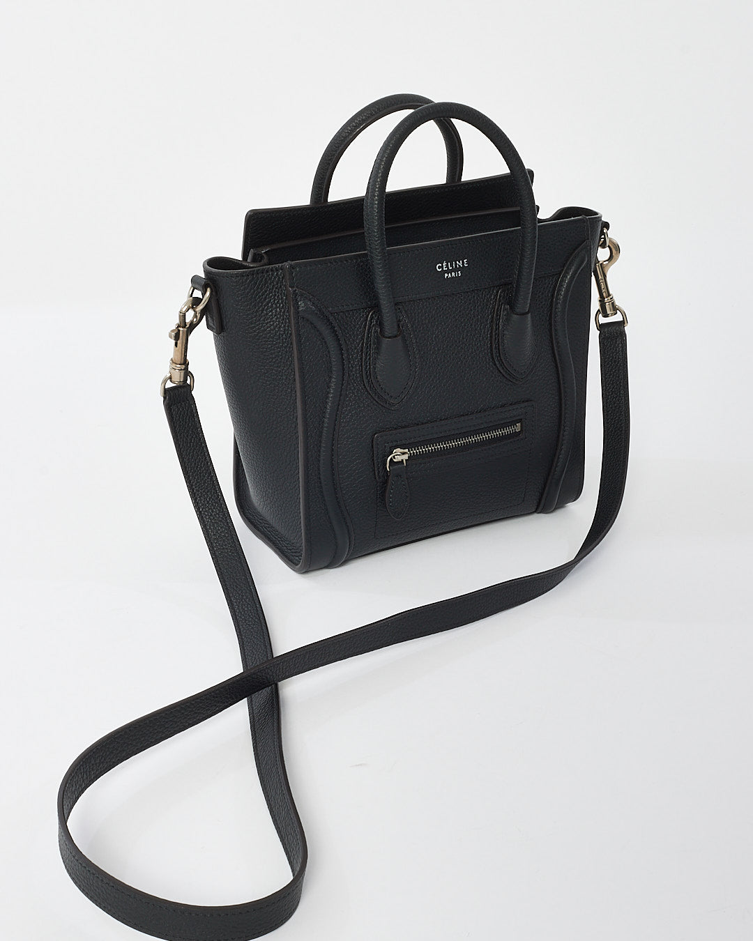 Celine Black Grained Leather Nano Luggage Bag