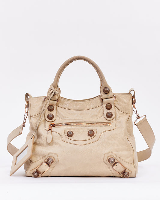 Balenciaga Dark Beige Leather Classic Motocross City Bag