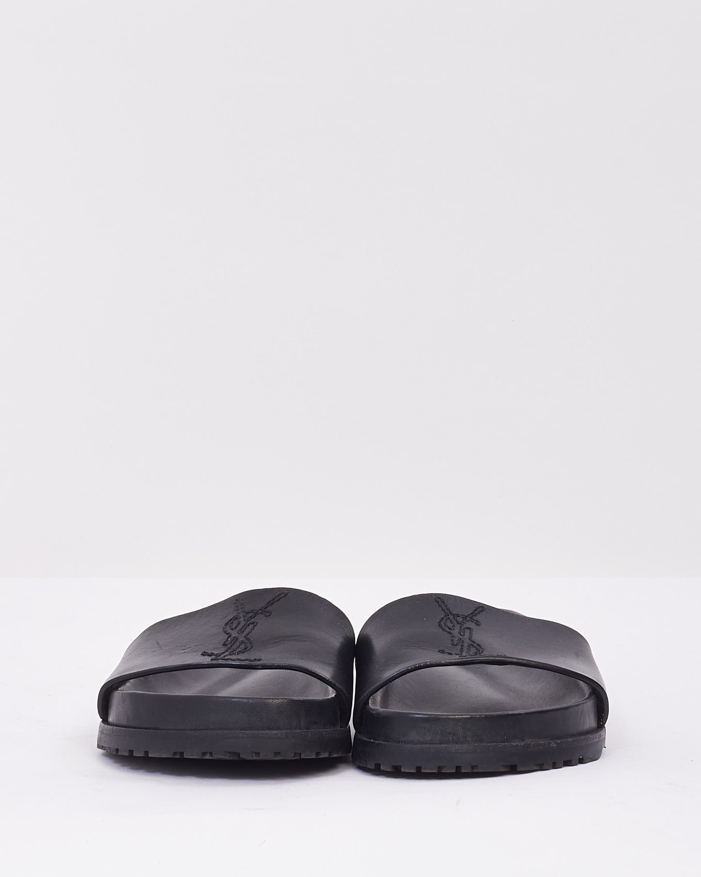 Saint Laurent Black Leather YSL Logo Slides - 36