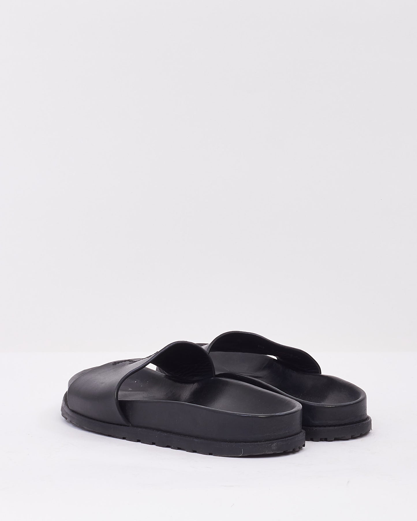 Saint Laurent Black Leather YSL Logo Slides - 36