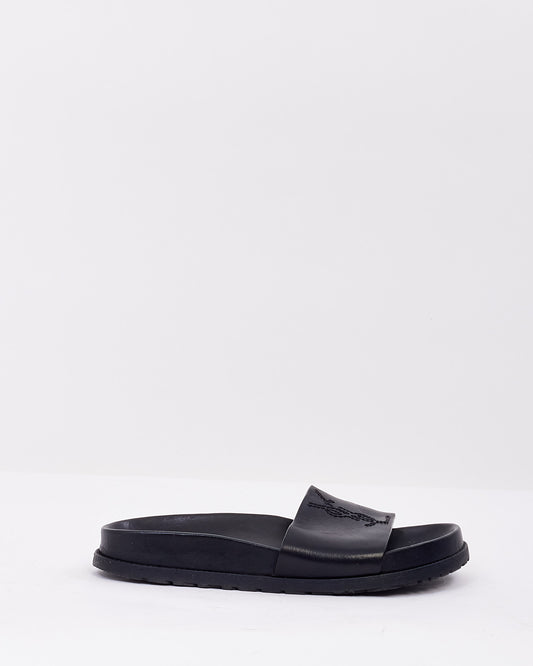 Saint Laurent Black Leather YSL Logo Slides - 36