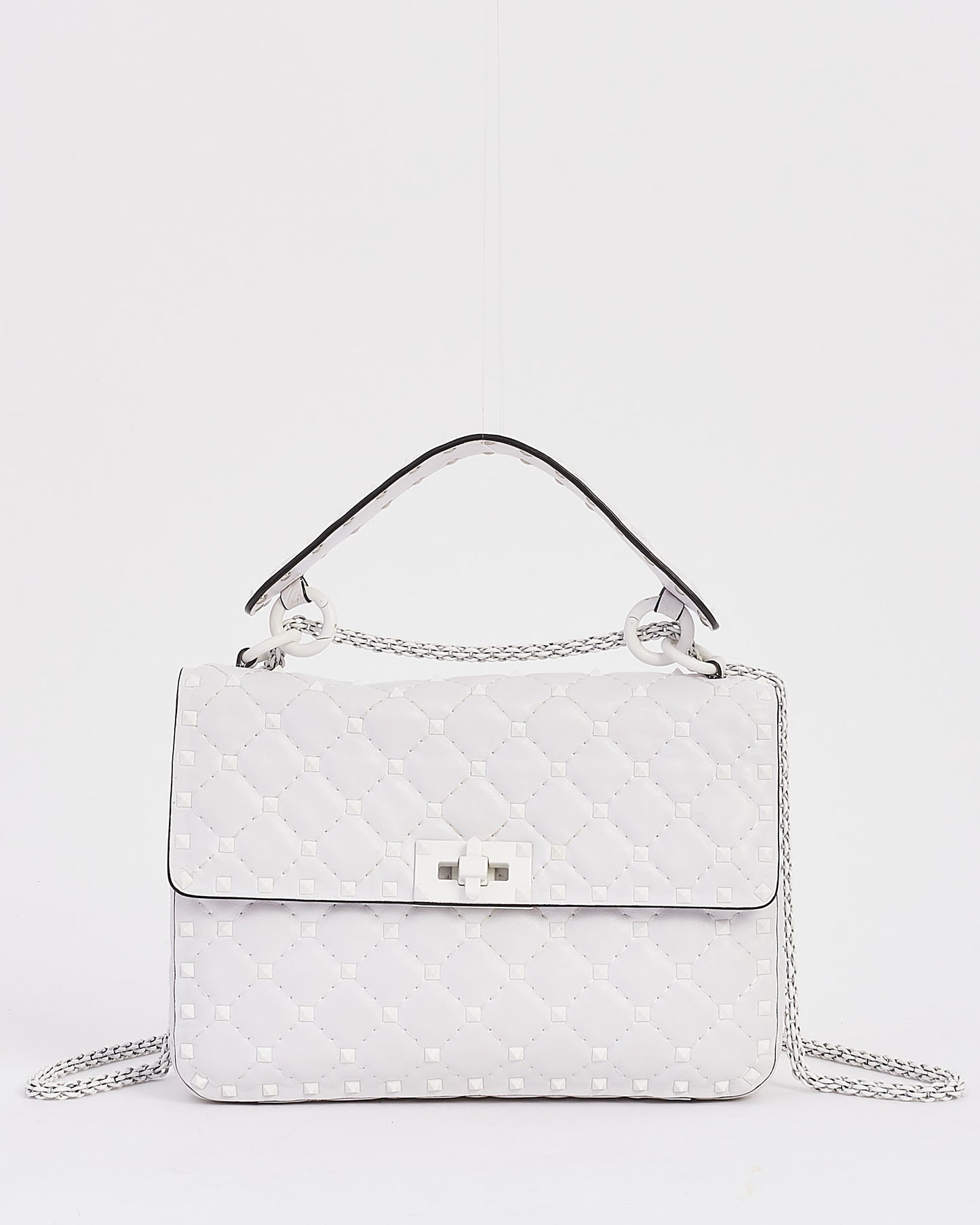 Valentino White Nappa Leather Medium Rockstud Spike Bag