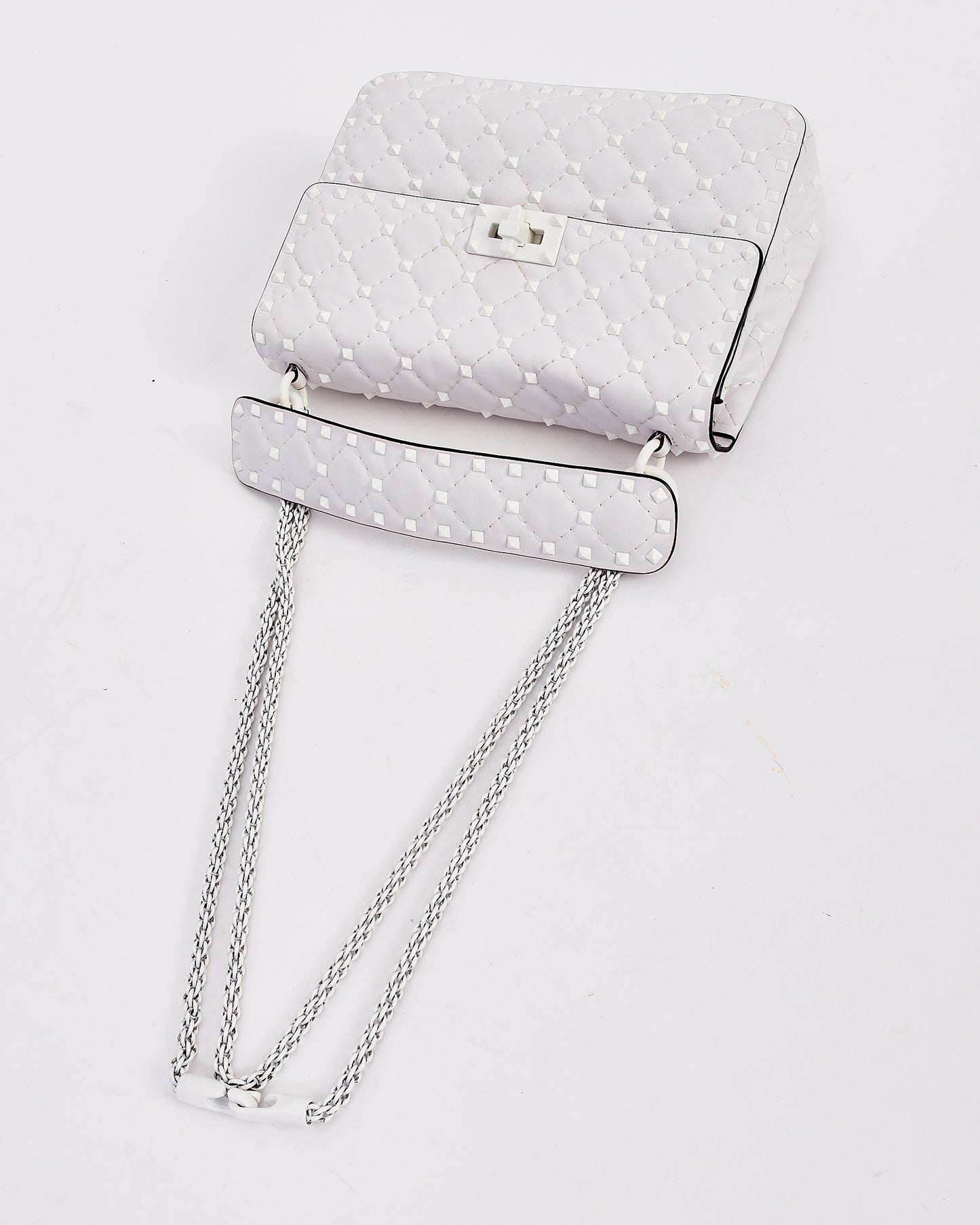 Valentino White Nappa Leather Medium Rockstud Spike Bag