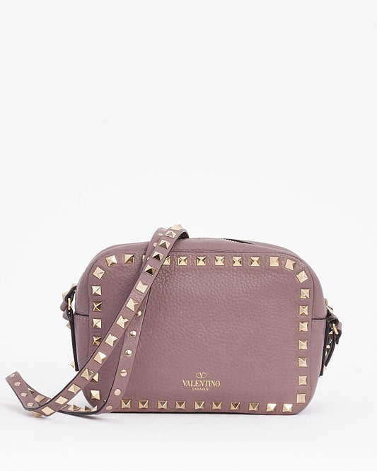 Valentino Purple Rosewood Leather Rockstud Camera Bag