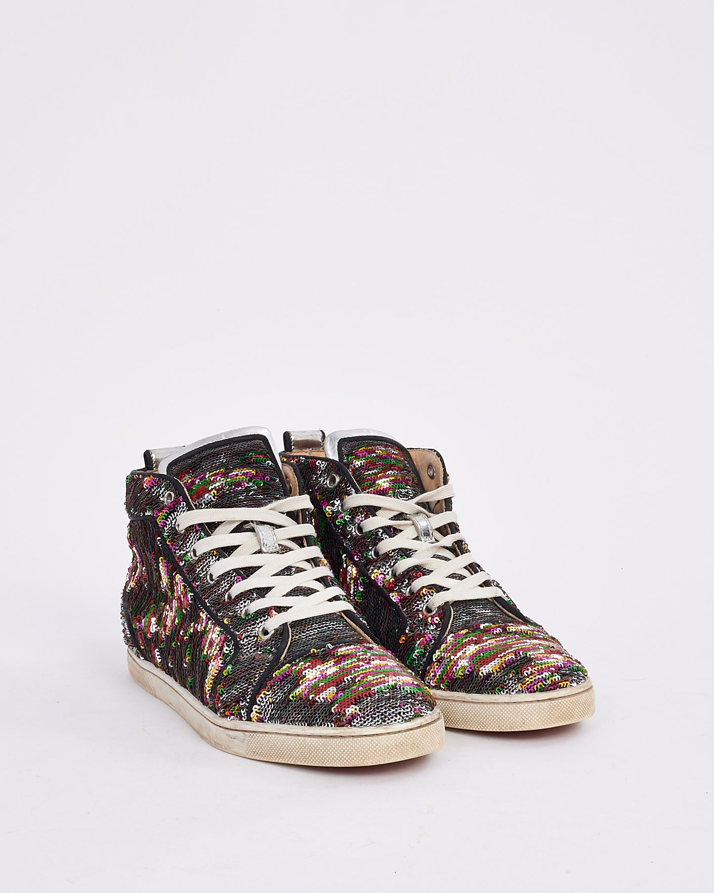 Christian Louboutin Multi Silver Sequence Orlato Paillettes High Top Sneakers - 39