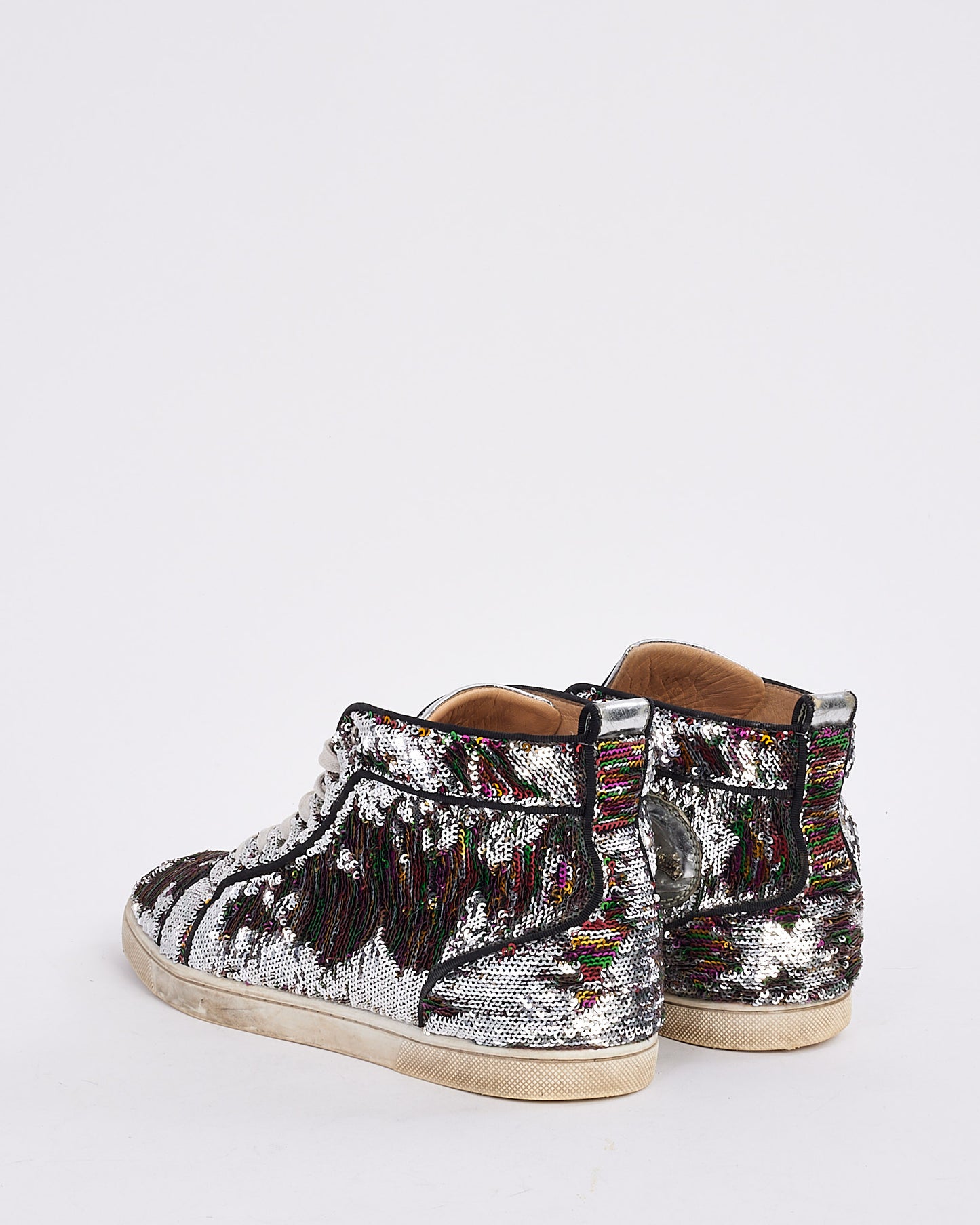 Christian Louboutin Multi Silver Sequence Orlato Paillettes High Top Sneakers - 39