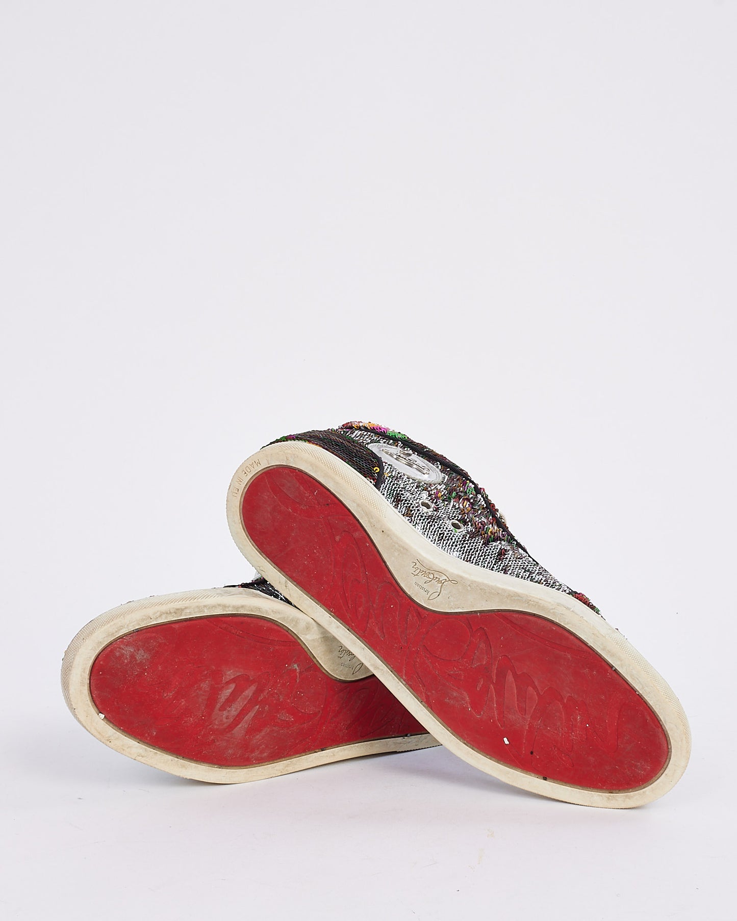 Christian Louboutin Multi Silver Sequence Orlato Paillettes High Top Sneakers - 39