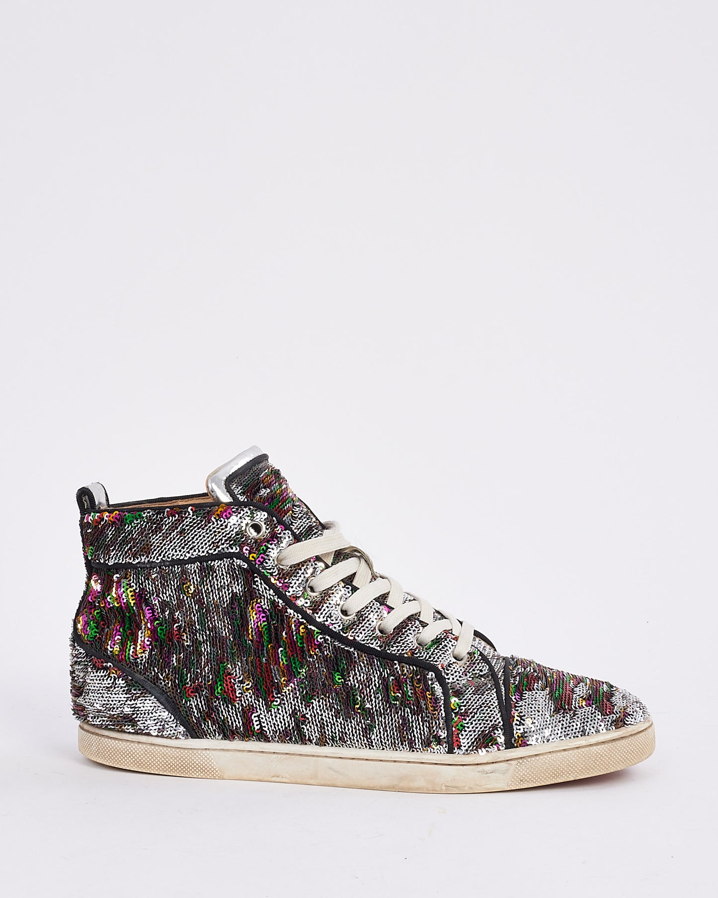 Christian Louboutin Multi Silver Sequence Orlato Paillettes High Top Sneakers - 39