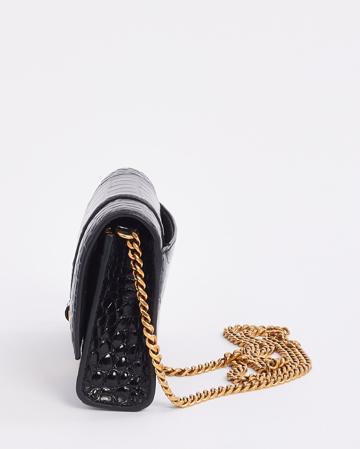 Balenciaga Black Croc Embossed Hourglass Chain Bag