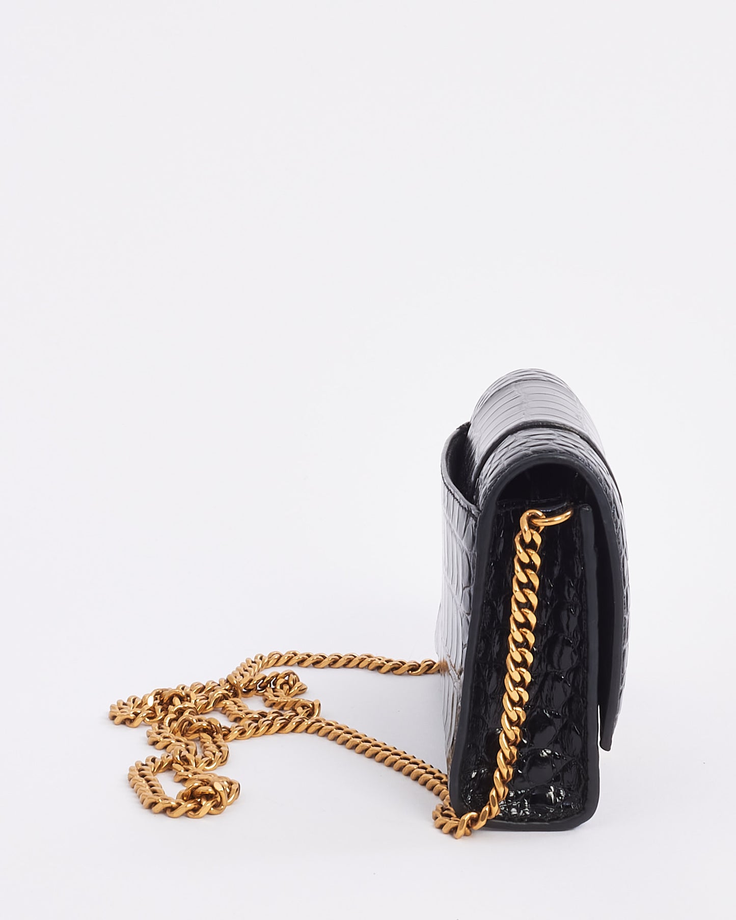 Balenciaga Black Croc Embossed Hourglass Chain Bag