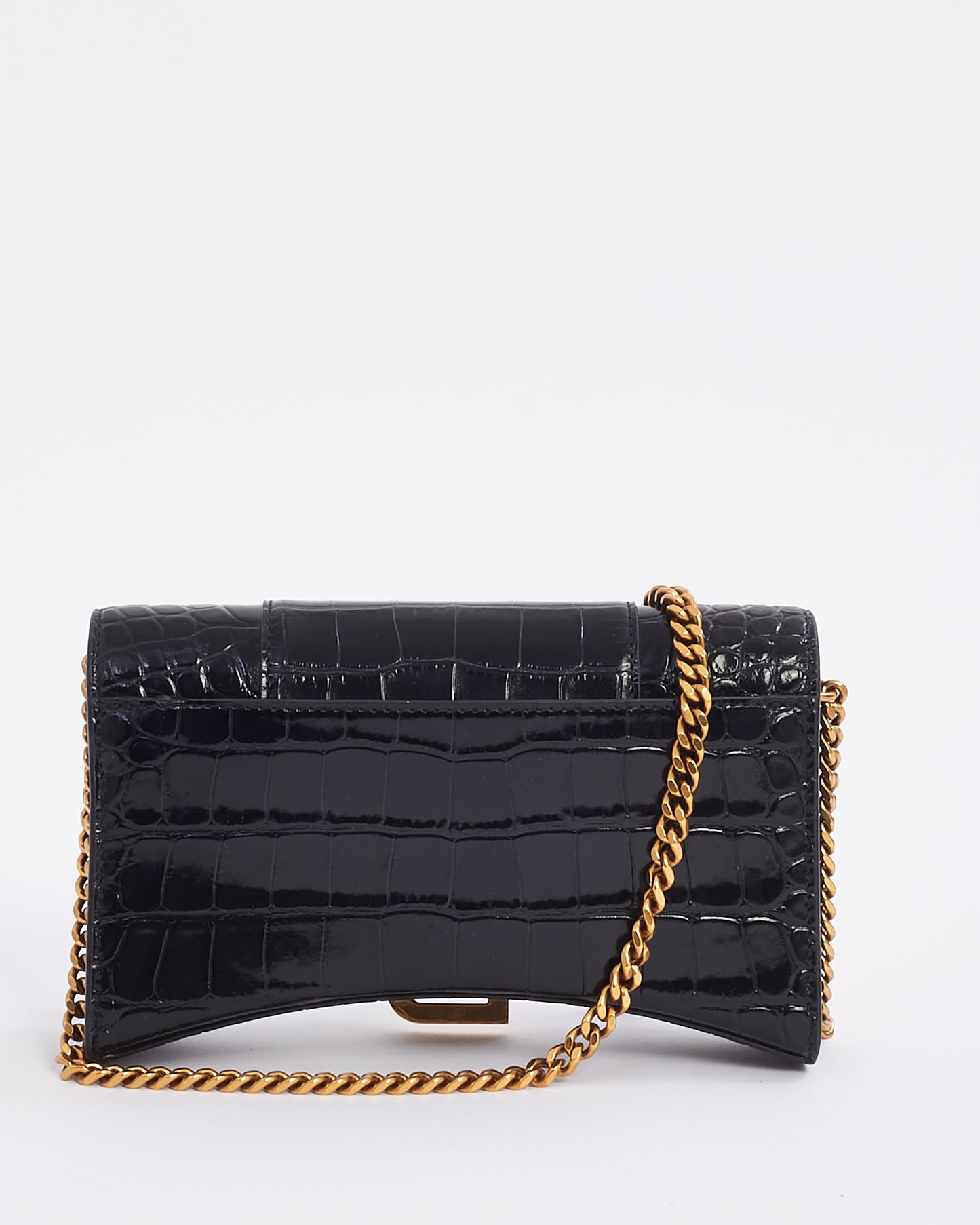 Balenciaga Black Croc Embossed Hourglass Chain Bag