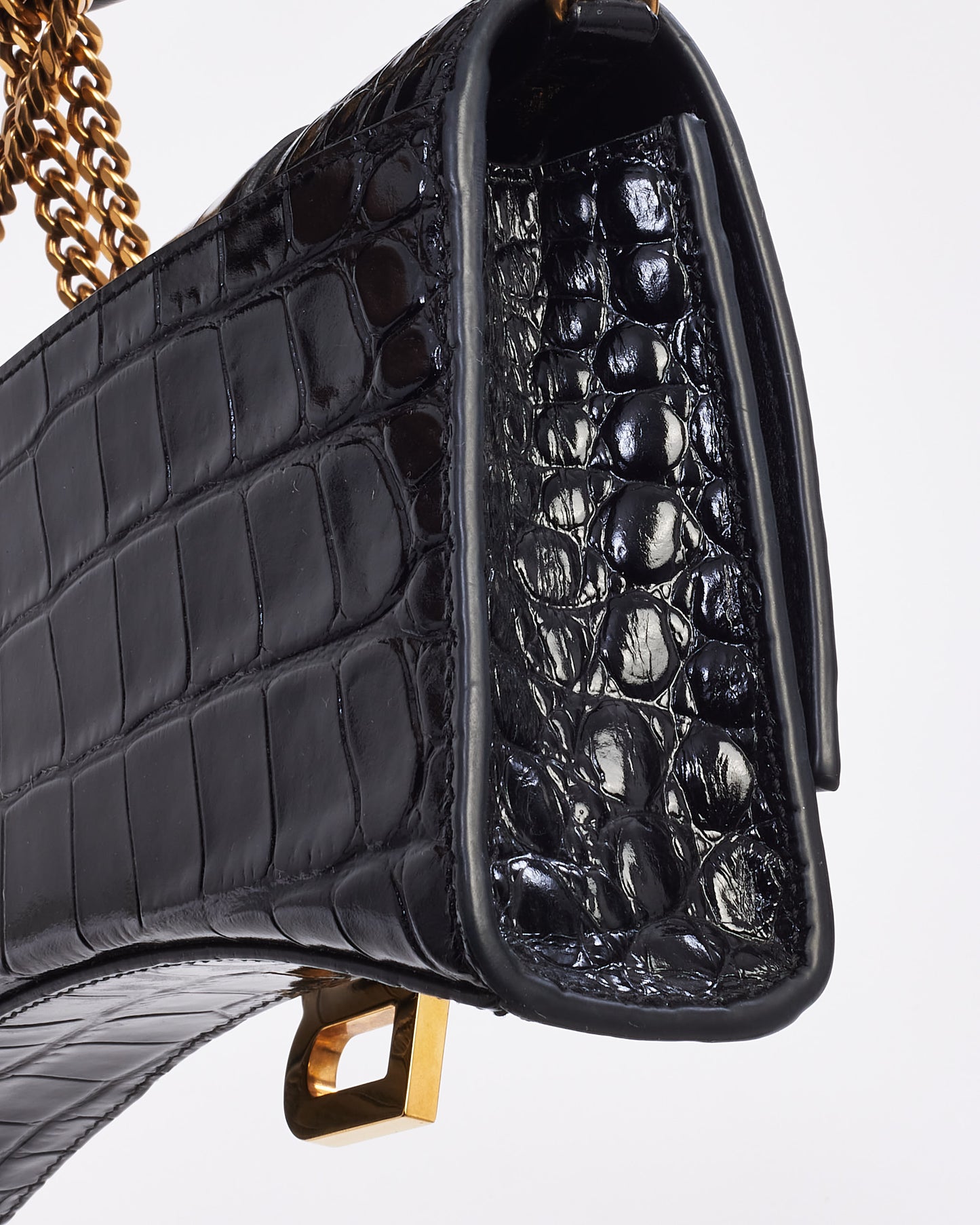 Balenciaga Black Croc Embossed Hourglass Chain Bag