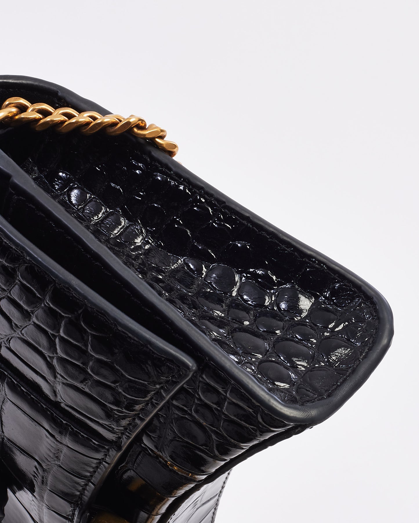 Balenciaga Black Croc Embossed Hourglass Chain Bag