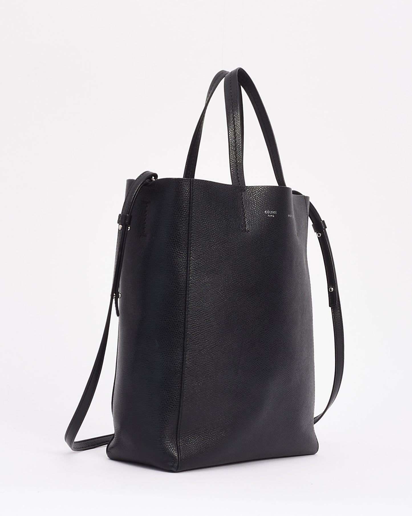 Celine Black Leather Cabas PM Tote Bag with Shoulder Strap