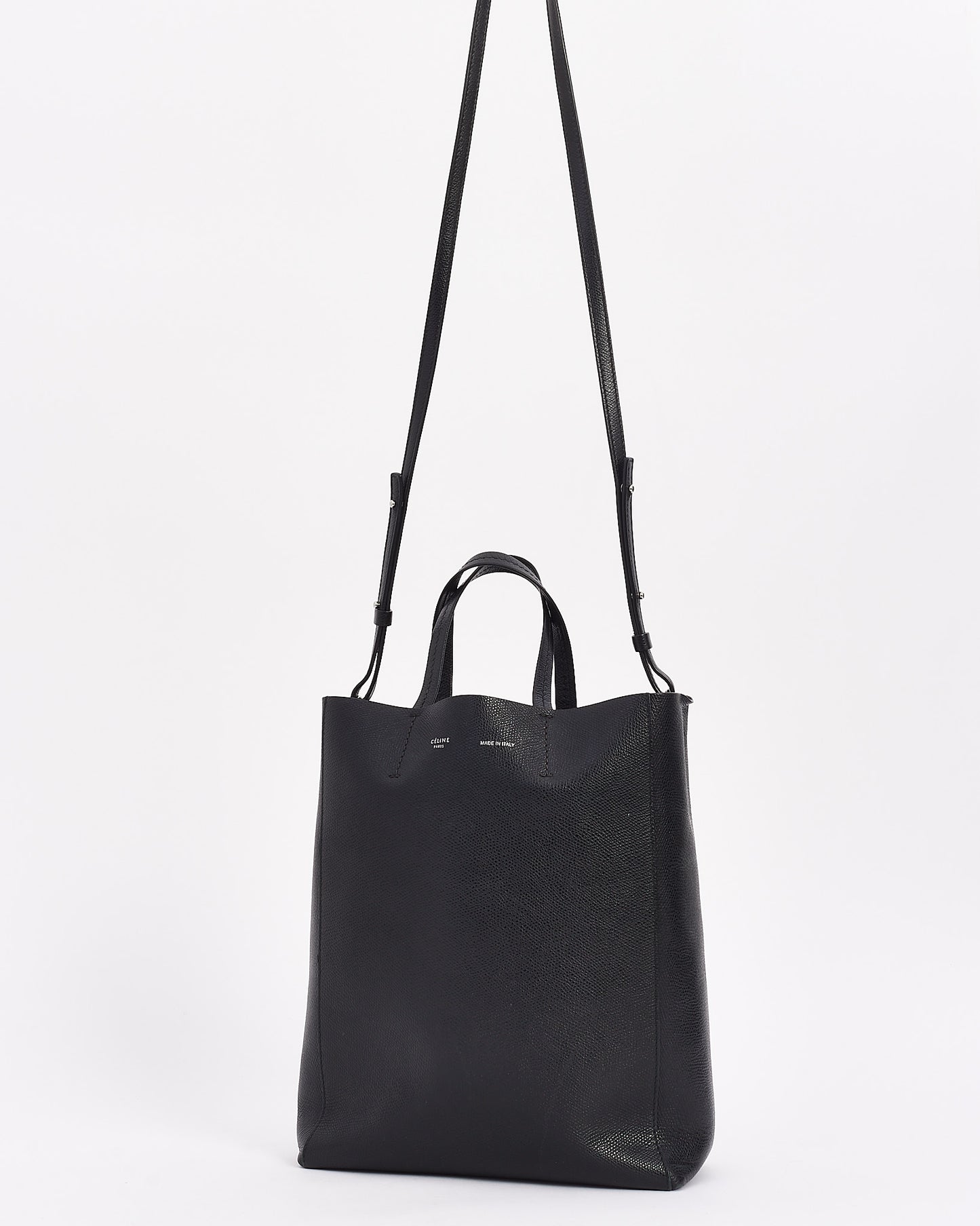 Celine Black Leather Cabas PM Tote Bag with Shoulder Strap