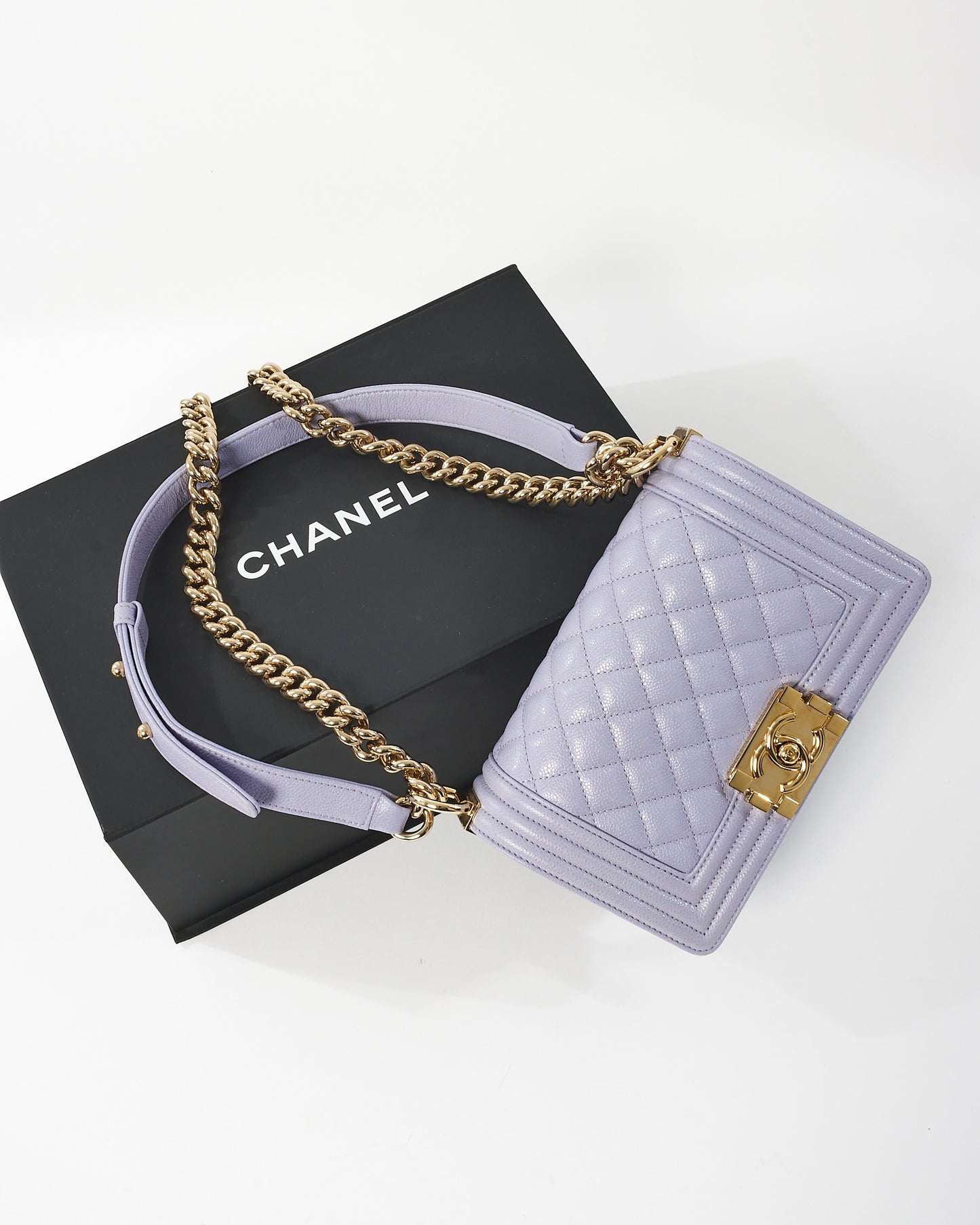 Chanel Lavender Caviar Leather Small Boy Bag CPHW