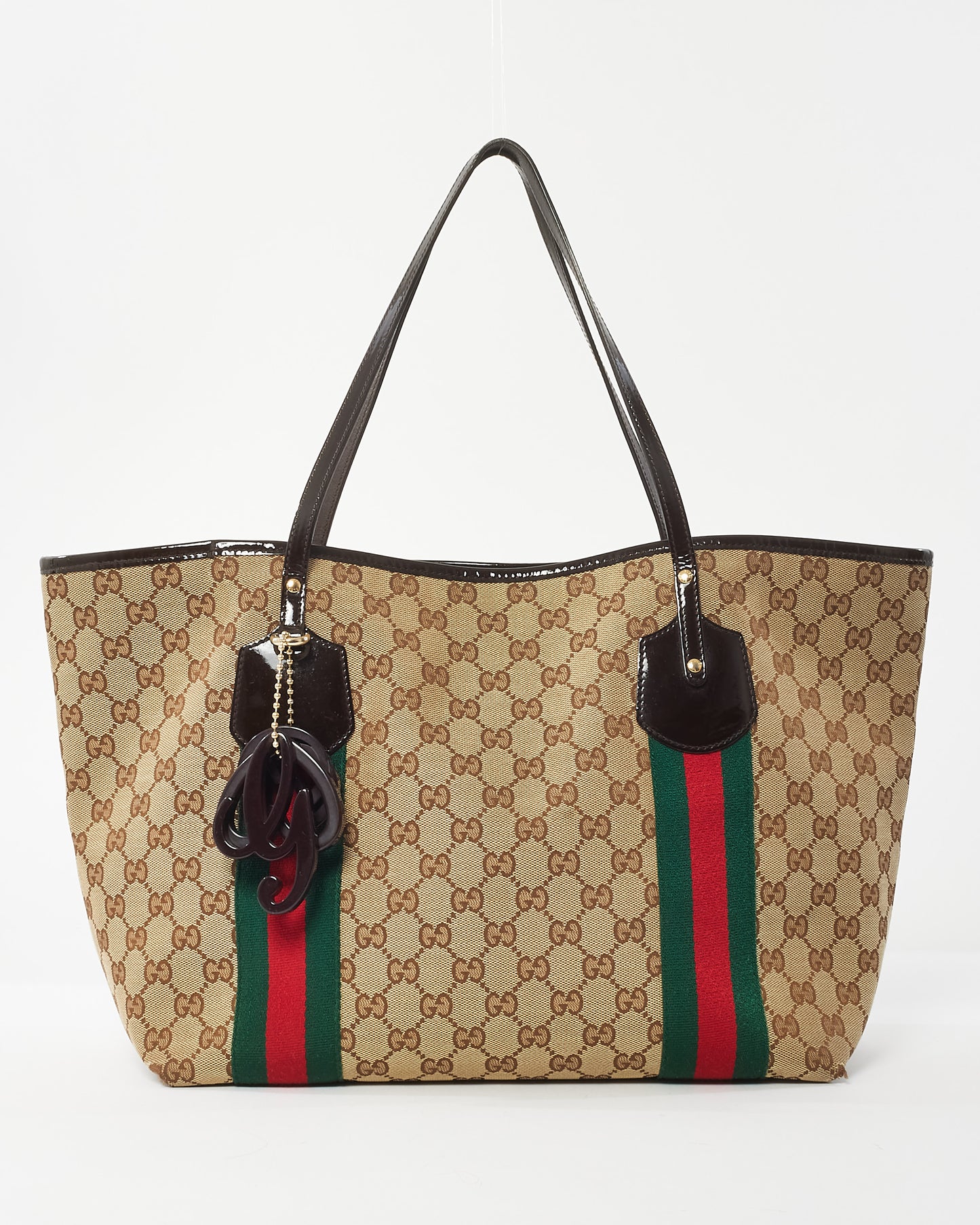 Gucci Beige 
Brown GG Monogram Canvas Ophidia Shopping Tote w/ Charms