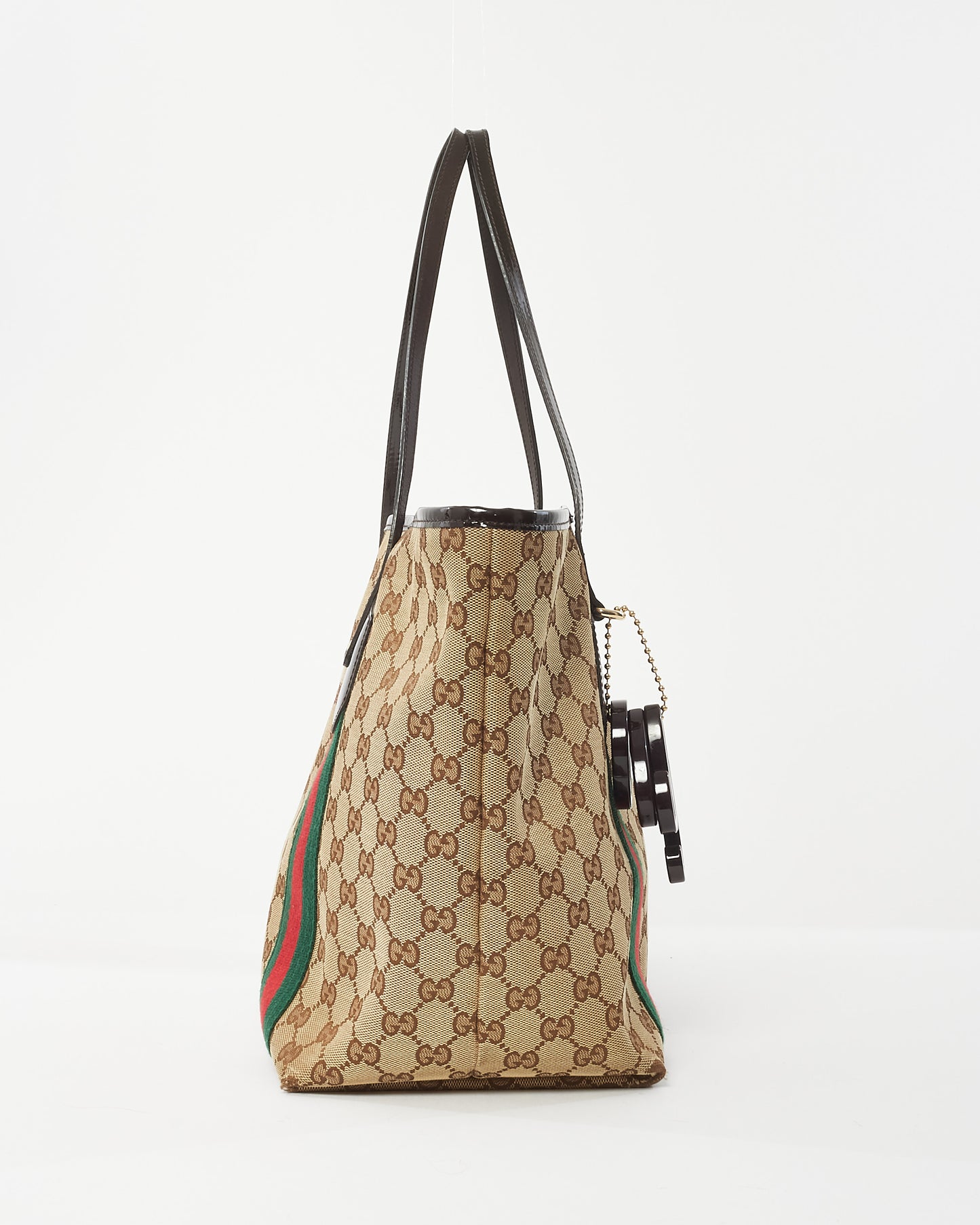 Gucci Beige 
Brown GG Monogram Canvas Ophidia Shopping Tote w/ Charms