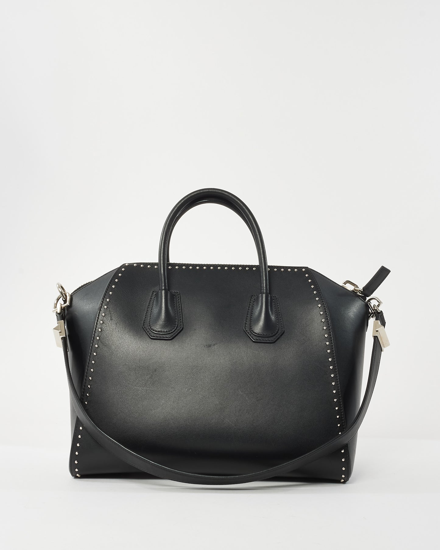 Givenchy Black Leather Studded Large Antigona Top Handle Bag