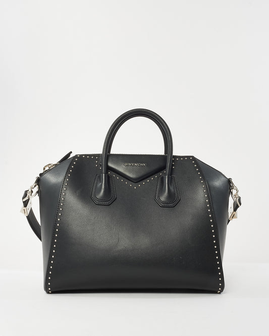 Givenchy Black Leather Studded Large Antigona Top Handle Bag