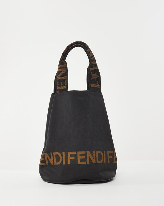 Fendi Vintage Black Nylon Logo Ottoman Bucket Bag