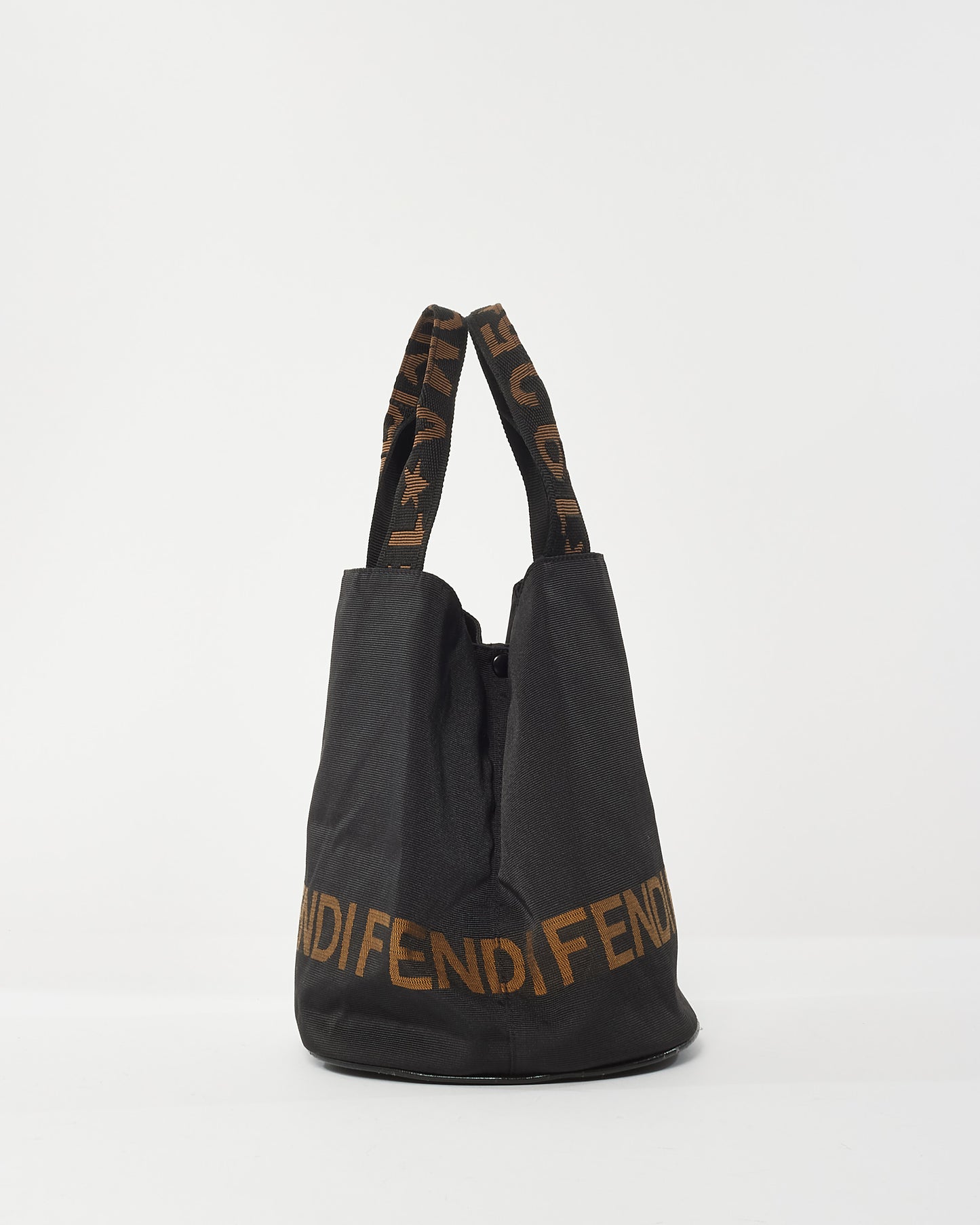 Fendi Vintage Black Nylon Logo Ottoman Bucket Bag