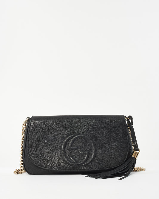 Gucci Black Pebbled Calfskin Medium Soho Flap Crossbody